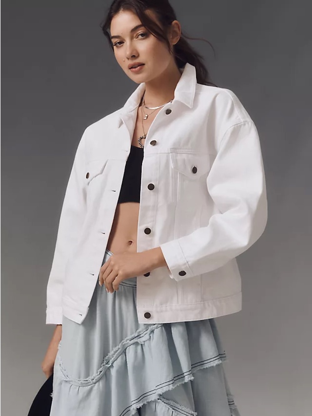 NWT Anthropologie Pilcro Weston Denim Boyfriend Jacket in White Size Small